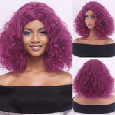 12 Inch Dark Purple Afro Kinky Curly Bob Wig for Cosplay